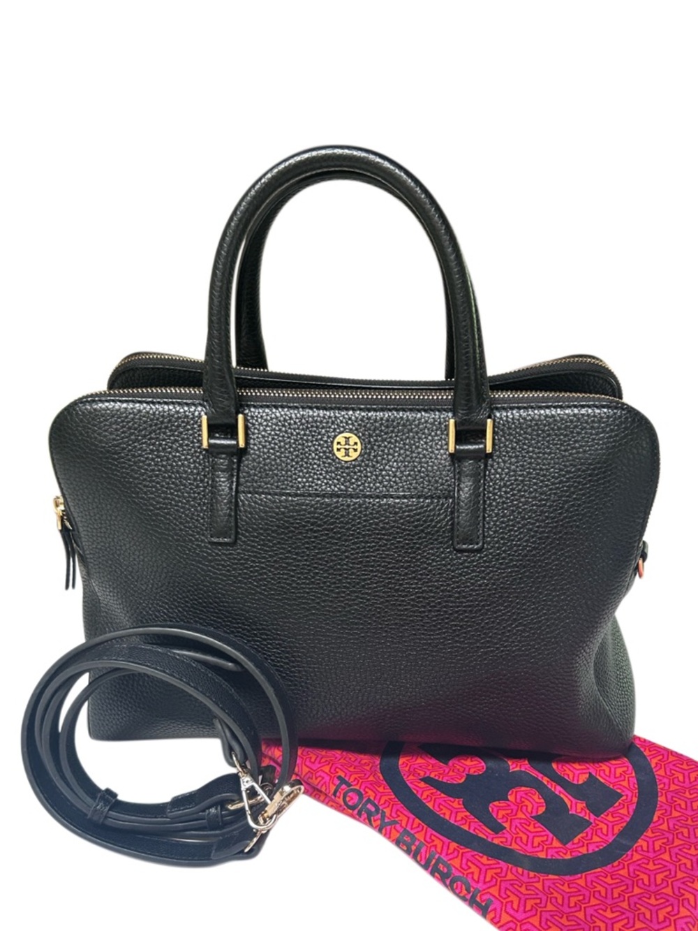 TORY BURCH Georgia Black Triple Zip Satchel Crossbody – Pristine Condition! - Picture 2 of 12